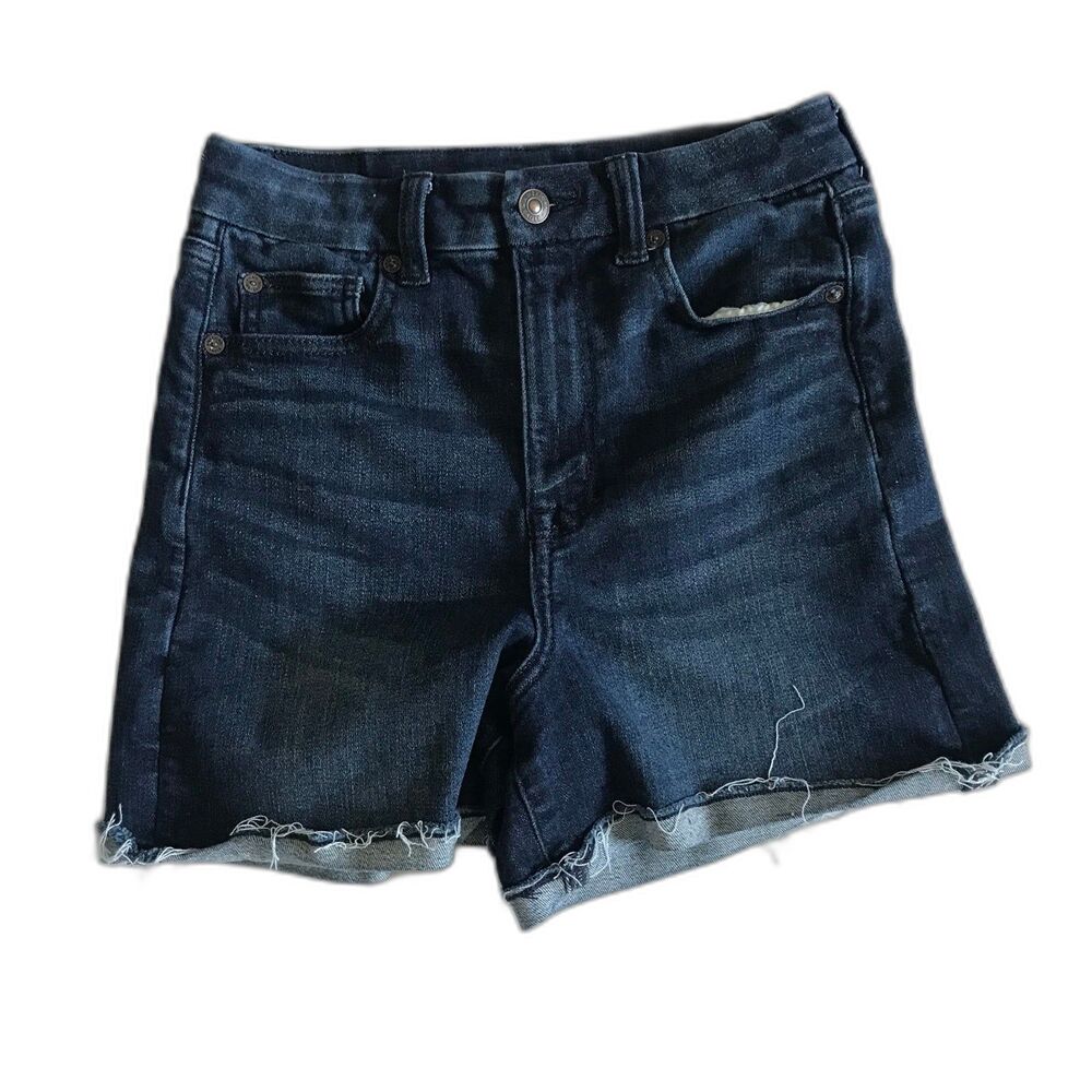American Eagle Next Level Super Hi-Rise Curvy Shortie Jean Shorts sz 4 W26 EUC
